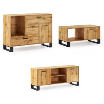 Conjunto de Muebles Loft - Aparador 120x40x86cm, Mesa de Centro 91.5x50x45cm, Mueble de TV 137x40x57cm - Salón Comedor, Acabado