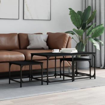 Mesas de centro apilables 3 piezas madera de ingeniería negro, roble sonoma y roble ahumado - Mesita de salón o comedor o auxiliar mesa de café