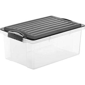 Rotho – Caja para guardar Compact transparente con tapa, plástico, transparente y gris, A4 / 13 l