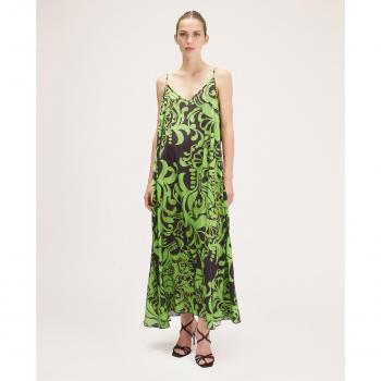 Vestido Largo de Satén con Estampado de Cachemira Motivi