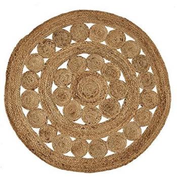 Alfombra Trenzada de Yute Natural con Círculos Ø 100 cm