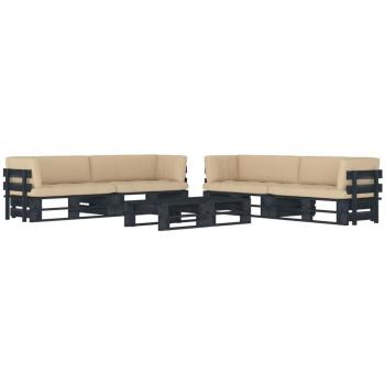 Set de Muebles de Jardín en Palets con Cojines - 6 Piezas en Pino Impregnado Negro