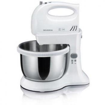 SEVERIN HM 3816 Juego de Batidora Amasadora, 300 W aproximadamente,incluso soporte de mesa y bol de 3 L, color acero inoxidable y blanco