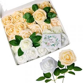 Amazon Brand - Umi 25 Unidades Rosas Artificiales de Espuma con Tallos, Ideales como Decoración en Casas, Bodas, Aniversarios y Ocasiones como el Día de la Madre o de los Enamorados