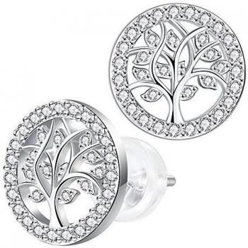 Micory Pendientes Para Mujer Árbol de la vida Plata 925 con Circón de Regalo,Diámetro 11mm