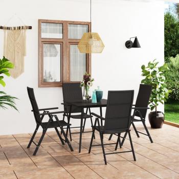 vidaXL 5 Piece Garden Dining Set Black - Outdoor dining set, includes a table and four chairs, made of durable materials, weather-resistant design, modern black finish, suitable for patios and gardens