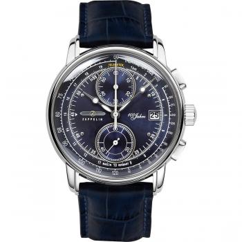 Zeppelin 100 Years Chronograph Men's Watch 8670-3 Blue Dial Leather Strap