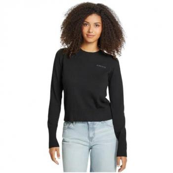 Guess Women's Black Regular Fit Round-Neck Knit Sweater with Ribbed Detailing, Size M