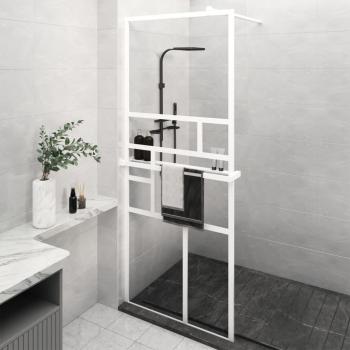 Mampara de ducha con estante blanco 90x195cm ESG vidrio y aluminio
