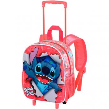 Mochila Carro 3D Stitch, Trolley Stitch Pequeña, Mochila Carrito Stitch, Mochila con Ruedas Infantil Color Rojo 34 x 26 x 13 cm