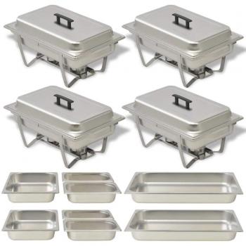 vidaXL Set Calentador Comida Buffet 4 Piezas Bandeja Contenedor Bufé Alimentos