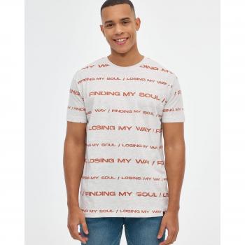 Camiseta de hombre gris de manga corta y cuello redondo con estampado gráfico INSIDE