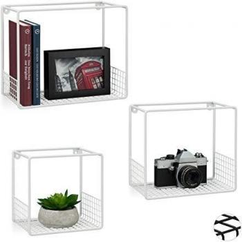 Estantería de Pared Relaxdays, Set de 3 Estantes Flotantes, Diseño Moderno en Metal Blanco, Profundidad 15 cm