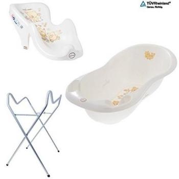 Baby bañera Luxus con tapón 3 piezas - tega bañera 102 cm de baño Asiento Soporte cambiador blanco Bärchen - white Talla:3-Set Premium Ständer