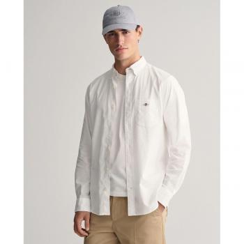 Camisa de hombre Gant de manga larga en algodón y lino blanco con logotipo bordado, talla 46 y 3XL