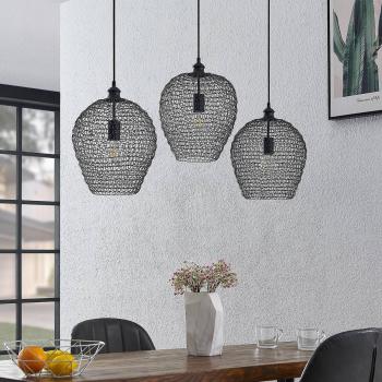 Lindby Benja lámpara colgante vintage de metal negro, 3 luces E27 para salón y comedor