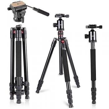 Neewer 90088290 Trípode Monopié 163cm con Rótula de 360 Grados,Cabeza de Vídeo Fluida,1/4 Placa de Liberación Rápida, Nivel de Burbuja Incluido Bolsa para Cámara Réflex Digital, Videocámara