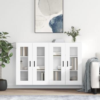 vidaXL Armarios de pared 2 uds madera de ingeniería blanco con manija de puerta redonda negra, mueble de almacenaje para salón, buffet, armario auxiliar y armario de almacenamiento