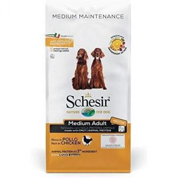 Schesir, pienso para Perros Adultos de tamaño Mediano, Sabor Pollo, línea Mantenimiento, croquetas - Formato Bolsa de 12 kg