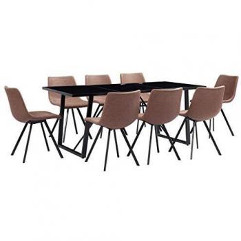 vidaXL Juego de Comedor 9 Piezas Cuero Sintético Mobiliario Interior Casa Hogar Robusto Duradero Resistente Funcional Práctico Útil Marrón Intermedio