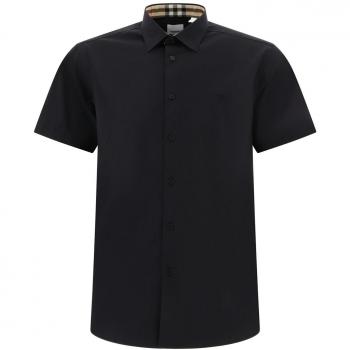 Burberry Men's Sherfield Shirt in Black, Size Medium, Short Sleeve, Equestrian Knight Design