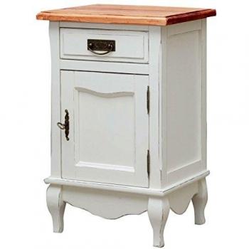 Mesita de Noche Country Shabby Blanca de Madera Maciza de Tilo con Acabado Natural 46x36x70 cm Made in Italy