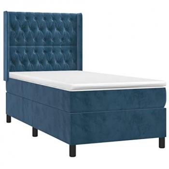 Cama box spring con colchón terciopelo azul oscuro 90x190 cm