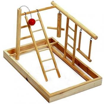 Parque de Madera para Pájaros con Escalera y Balanza - Gran Tamaño 35 x 25 x 27 cm