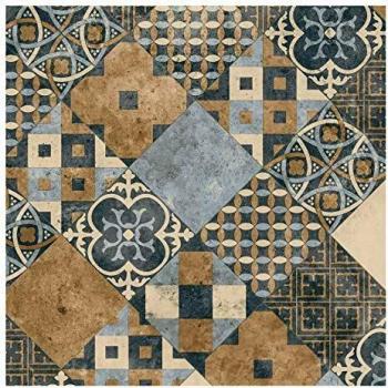 Suelo de PVC Best - Baldosas Art Déco - Tierra de Sienna y Azul Gris - Rollo 2m x 8m