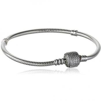 Pandora Moments Snake Chain Bracelet with Pavé Clip Signature Clasp 17 cm