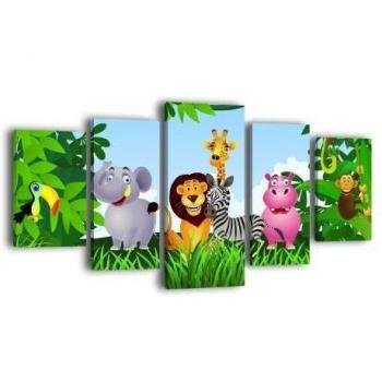 Lienzo Animal Group lw404 pared Imagen, imagen sobre lienzo, 5 piezas, 210 x 100 cm, de impresión Canvas, XXL imágenes, Bastidor imagen, madera contrachapada, imagen, marco de madera, URWALD, animales, niños
