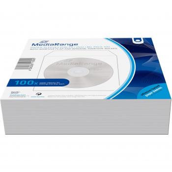 Mediarange - 100-pack CD Paper Sleeves with Window and Adhesive Flap and Flipside