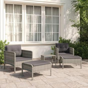 5 Piece Grey Poly Rattan Garden Lounge Set with Cushions