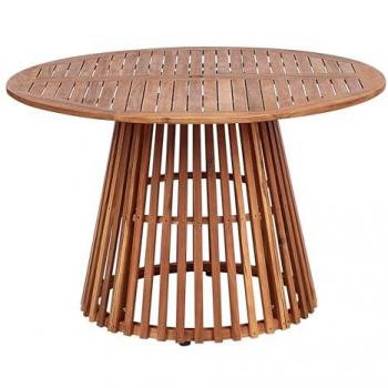 Mesa de exterior redonda de 120 cm Agello en madera de acacia clara con tablero de listones