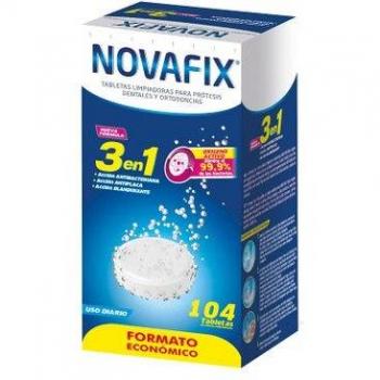 Tabletas Limpiadoras Antibacterianas para prótesis Novafix 3 En 1 104 Unidades