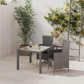 Juego de comedor al aire libre 3 piezas con cojines de ratán sintético gris