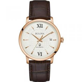 Bulova Hudson Automatic Men's Watch 39mm Silver Dial Leather Strap 3ATM