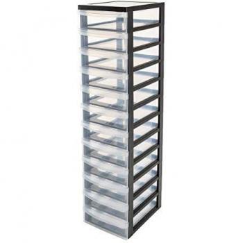 Iris Ohyama, Torre de almacenamiento, 12 cajones de 7 L, con ruedas, asas ergonómicas, oficina, baño, sala de estar - Design Chest DC-012 - Negro