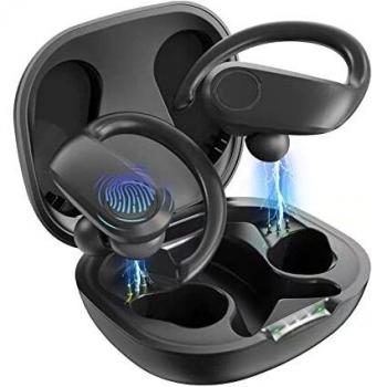 Auriculares Inalambricos Deportivos,Cuszwee Auriculares Bluetooth 5.0 con Micrófono, IPX7 Impermeable, Reproducción de 48 Horas, Calidad de Sonido HD, Cascos Inhalabricos para Trabajos, Correr