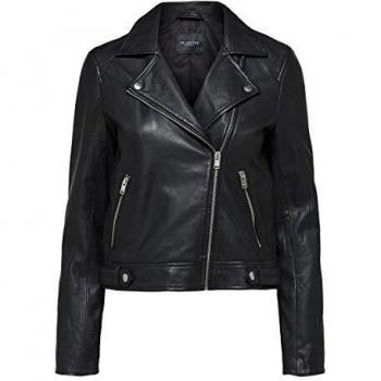 Selected Femme Black Leather Biker Jacket Size 34