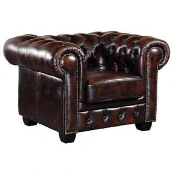 Sillón Chesterfield Brenton 100% Piel de Búfalo Marrón con Reflejos Castaños