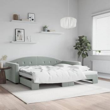 Sofá cama nido terciopelo gris claro 100x200 cm con cama extraíble