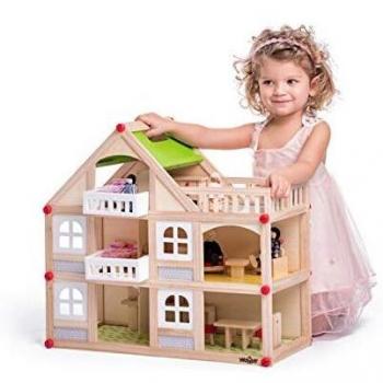 Woodyland Doll House-2 Pisos con balcón y Accesorios, Multicolor 102191329