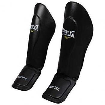 Everlast 840206 Black 10 Leather Thai Shin & Instep Guards espinillera Muay Piel, Adultos Unisex, Negro