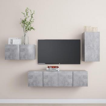 Set de muebles salón TV 4 piezas madera ingeniería gris hormigón 30.5x30x60 cm