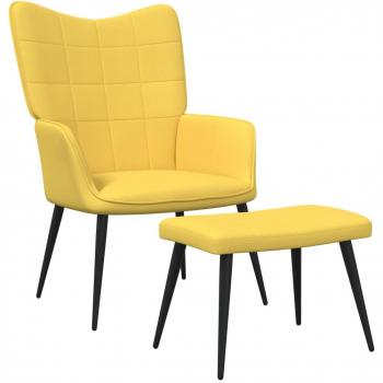 Sillón de Relax con Taburete - Tela Gris Claro, Gris Oscuro, Crema, Silla Comoda para Dormitorio y Ocio, incluye Reposapiés y Disponible en Varios Colores