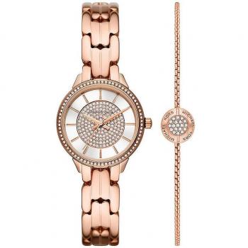 Reloj para Mujer Michael Kors Allie Gift Set MK1039, Tipo: Reloj de pulsera, Características: Caja de acero inoxidable, Esfera blanca con detalles dorados, Correa de acero inoxidable, Resistente al agua