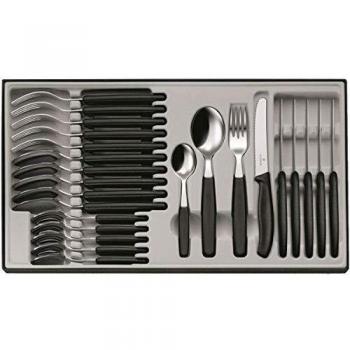 Set de mesa Victorinox Swiss Classic 24 piezas, cuchillos con filo dentado, mangos ergonómicos, acero inoxidable, color negro