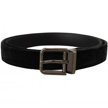 Dolce & Gabbana Men's Black Leather Belt with Silver Logo Buckle - 95 cm / 38 Inches