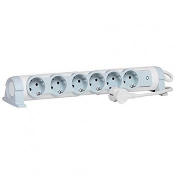 Legrand, 694637 Bases Múltiples Confort - Regleta con 6 enchufes, regleta enchufes con interruptor, cable de 3mts, gama ‘Confort’ en color blanco y gris, 6 tomas + interruptor